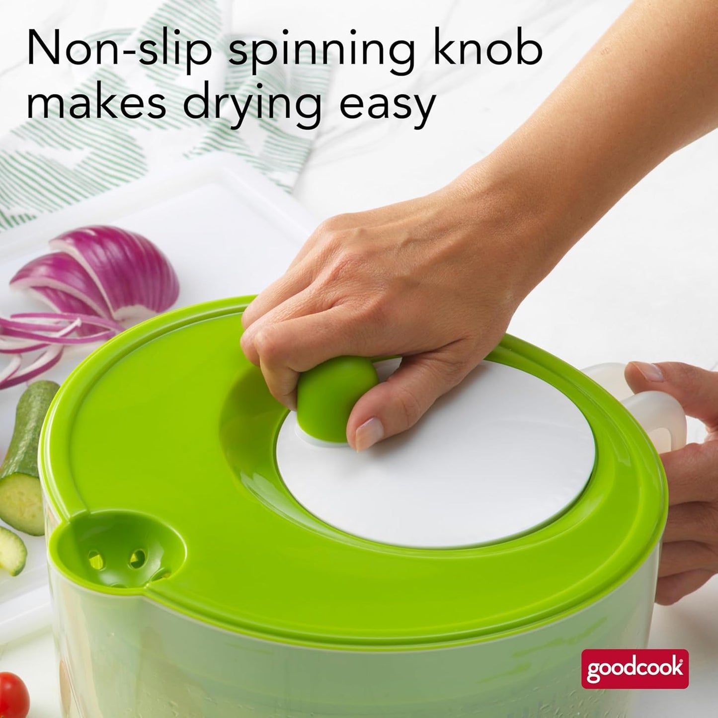GoodCook Deluxe Salad Spinner - 5 Qt. Capacity, Easy Turn Knob, Built-In Pour Spout, Multi-Use Basket, Durable and Dishwasher Safe, Large Salad Spinner, Kitchen Essentials