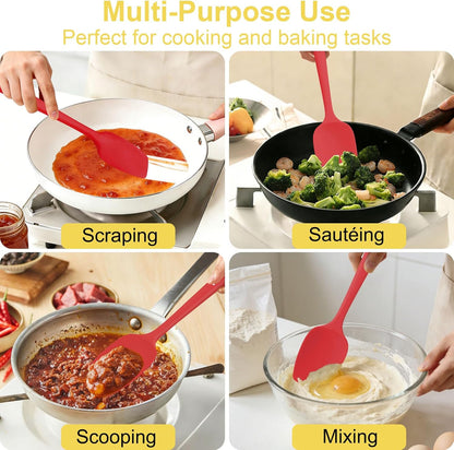 4 Pcs Silicone Spoon Spatula Set, 11.4 In, Food Grade Rubber Spatulas for Cooking, Baking, Mixing, 600°F Heat Resistant, Nonstick and Flexible Kitchen Utensils, Seamless Spoonula (Black)