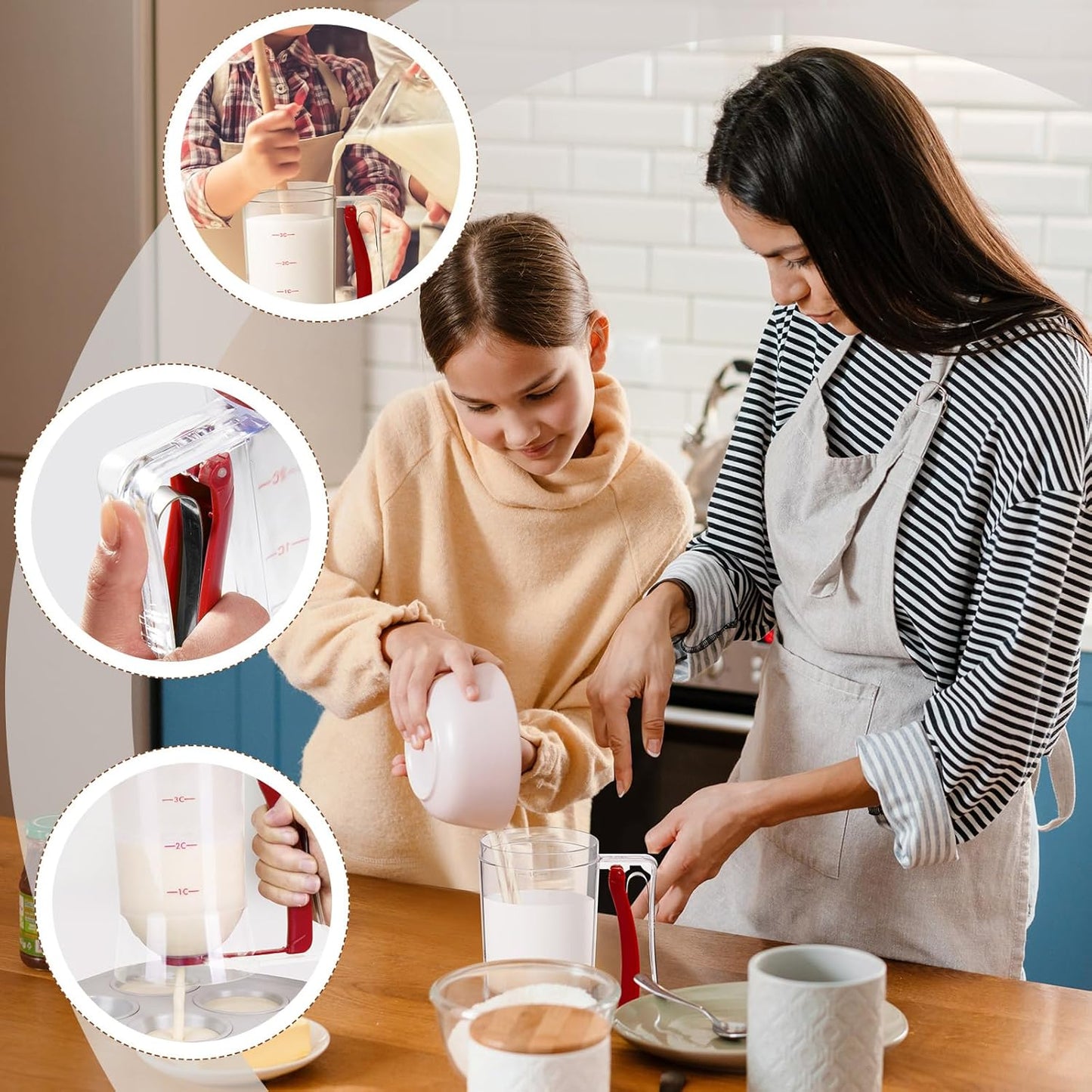 FillTouch 2 Pcs Cupcake Batter Dispenser Pancake Mix Dispenser 4 Cups with Squeeze Handle Tools for Pancake, Cupcake, Cookie, Cake, Waffles, Ice Cream Baking Gifts for Kitchen Housewarming (White)