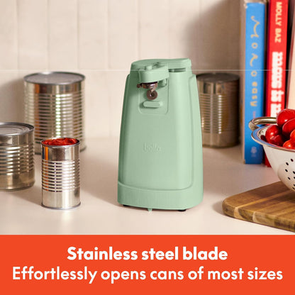 bella Electric Can Opener and Knife Sharpener, Removable Cutting Lever, Cord Storage, Stainless Steel Blade, Sage