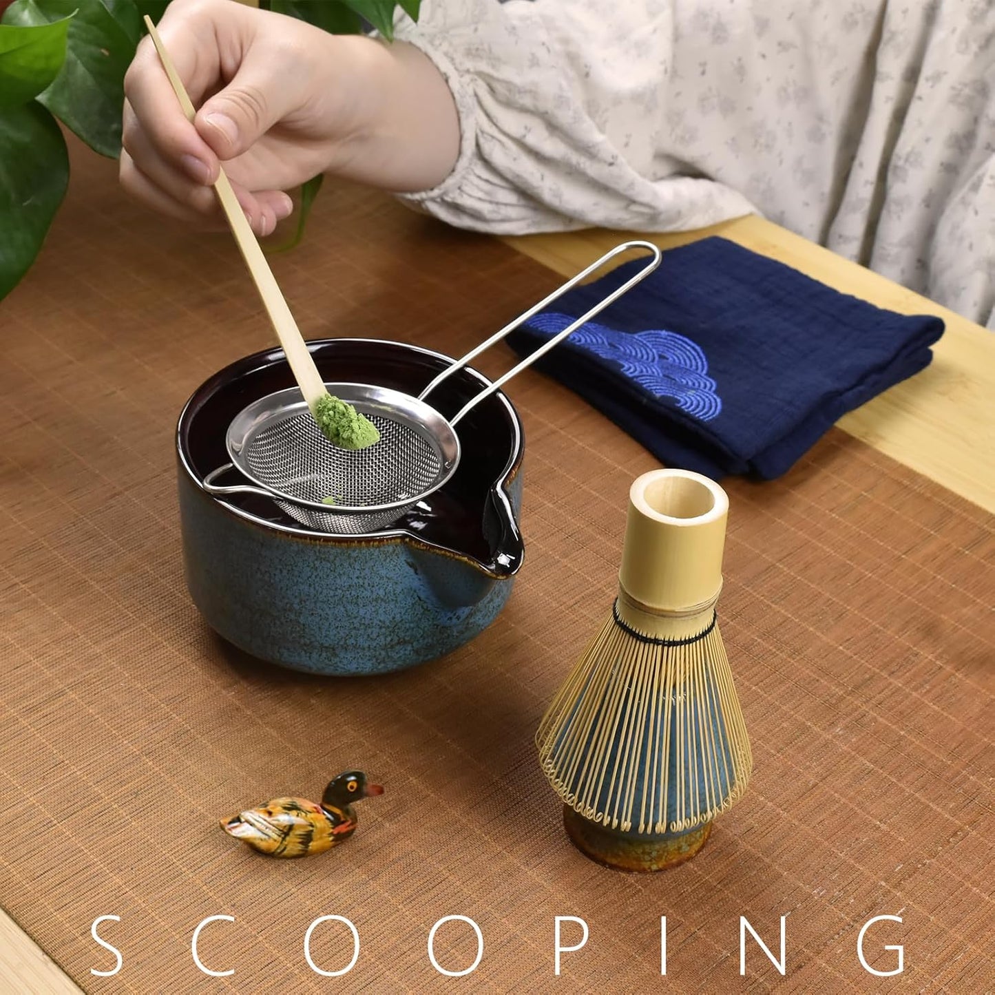 Artcome 7 Pcs Complete Matcha Ceremony Kit for Tea Ceremony, Bowl with Pouring Spout, Whisk, Tea Scoop, Matcha Powder Strainer, Matchatools For Making Usucha, Koicha and Matcha Latte (Black)