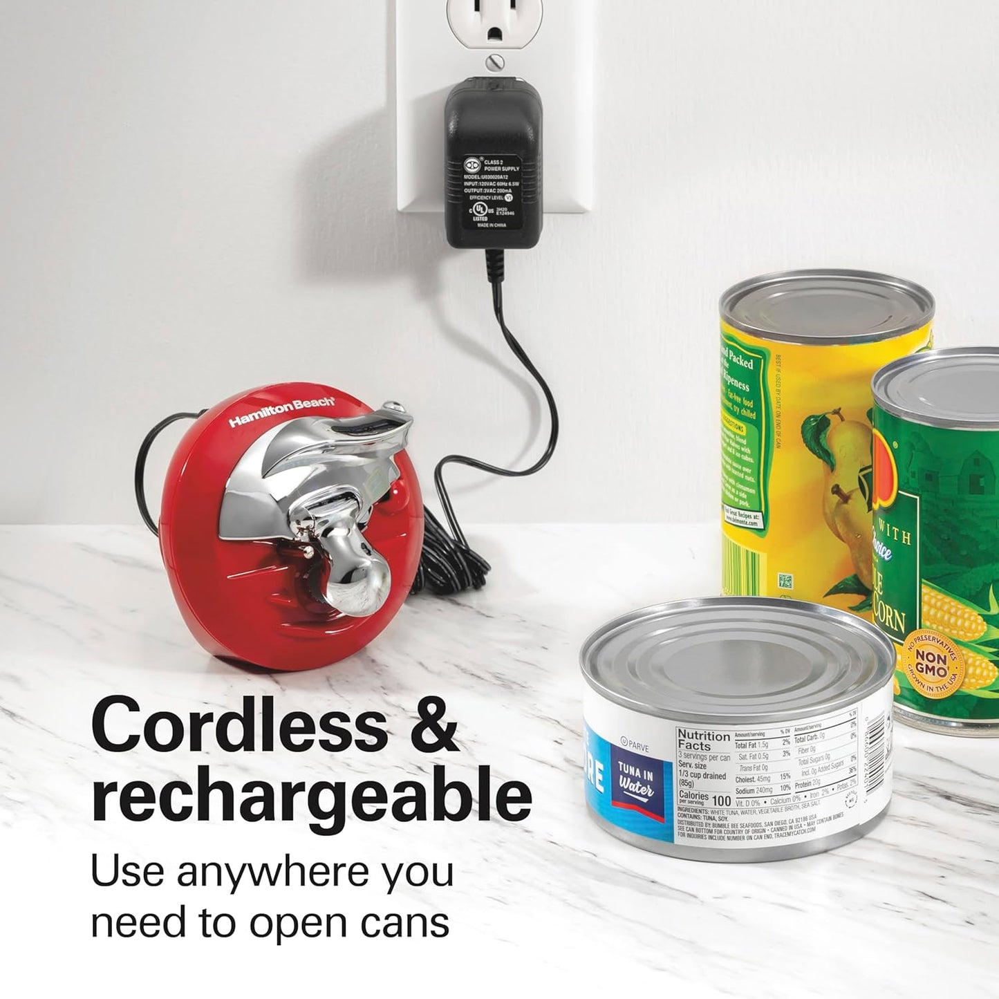 Hamilton Beach Walk 'n Cut Electric Can Opener for Kitchen, Use On Any Size, Automatic and Hand-Free, Cordless & Rechargeable, Easy Clean Removable Blade, Black (76501G)