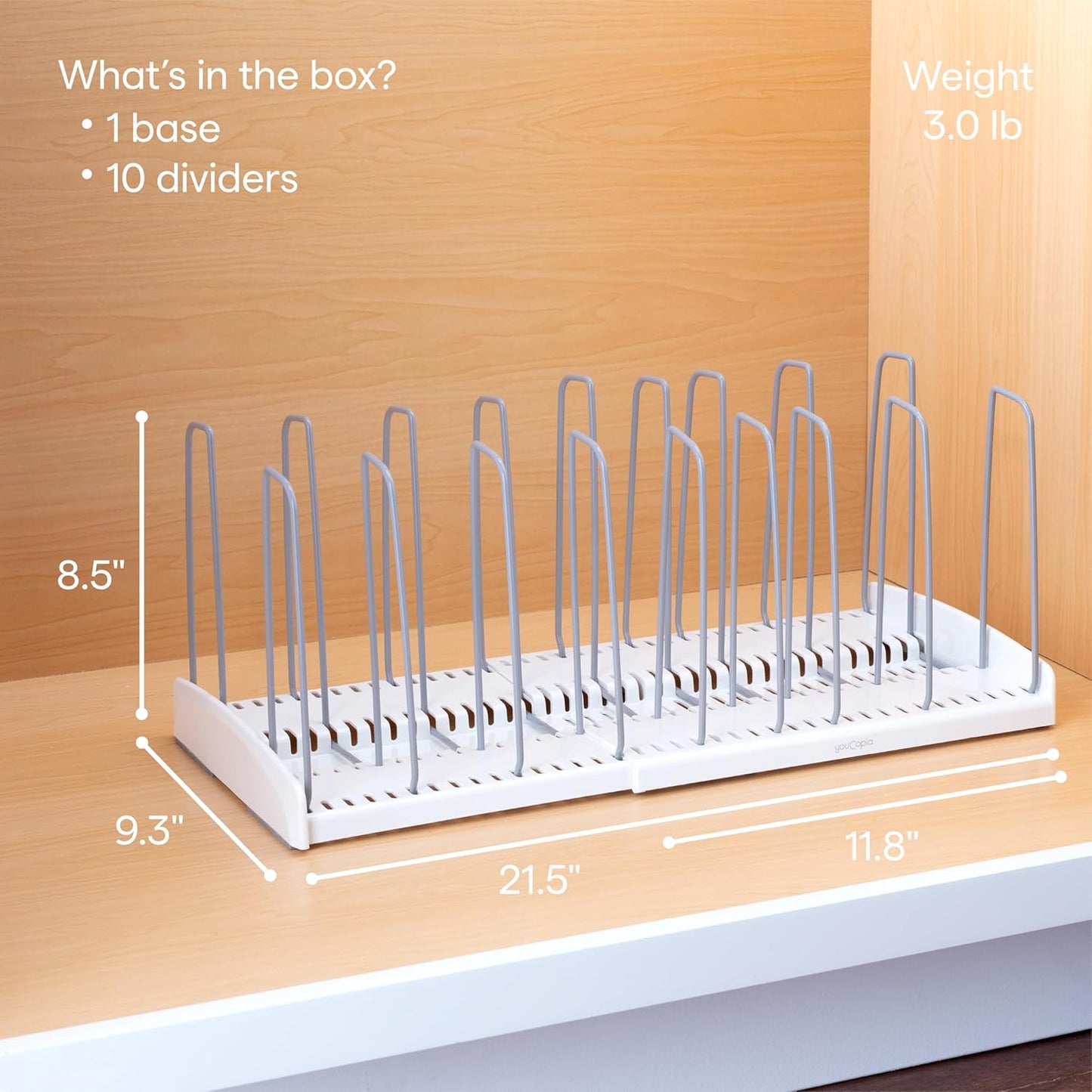 YouCopia StoreMore Expandable Cookware Rack with Tall Steel Wires, 12.5"-22" Wide Adjustable Pan Organizer for Kitchen Cabinet Storage, Premium Edition
