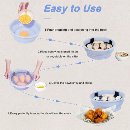 FJNATINH Collapsible Batter Bowl - Mess Free Better Breader Shaker Bowl with Lid Breading Shaker Container - Great for Fried Fish, Fried Chicken, Onion Rings, Wings & More,No Leak,Easy to Store