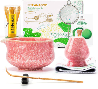 TEANAGOO Matcha Whisk Set, 7 Pcs Matcha Set Blue, Matcha Kit for Ceremony, Matcha Tea Set for Making Breakfast/Latte, Ceramic Matcha Bowl(chawan) whith Spout and Whisk, Gift for Friend/Family