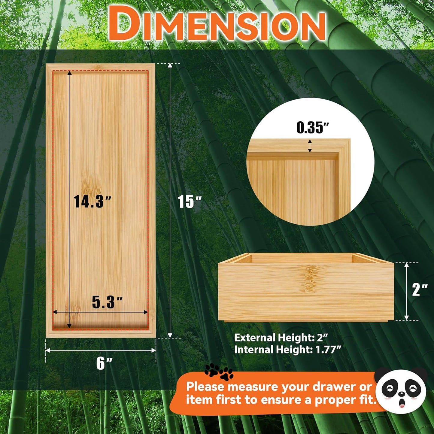 Lixple Bamboo Drawer Organizer, Narrow Stackable Cutlery Tray for Kitchen, 2 Pcs Silverware & Utensil Box, 12" x 3" x 2" (Outer), 11.3" x 2.3" x 1.77" (Inner)