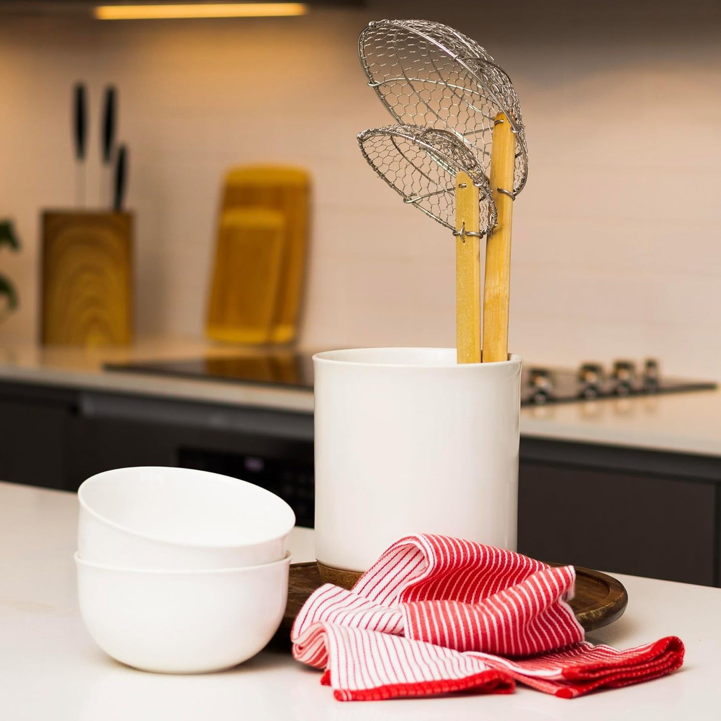 Joyce Chen Kitchen Spider Strainer Stainless Steel 5-Inch Wire Basket with Heat-Resistant Bamboo Handle