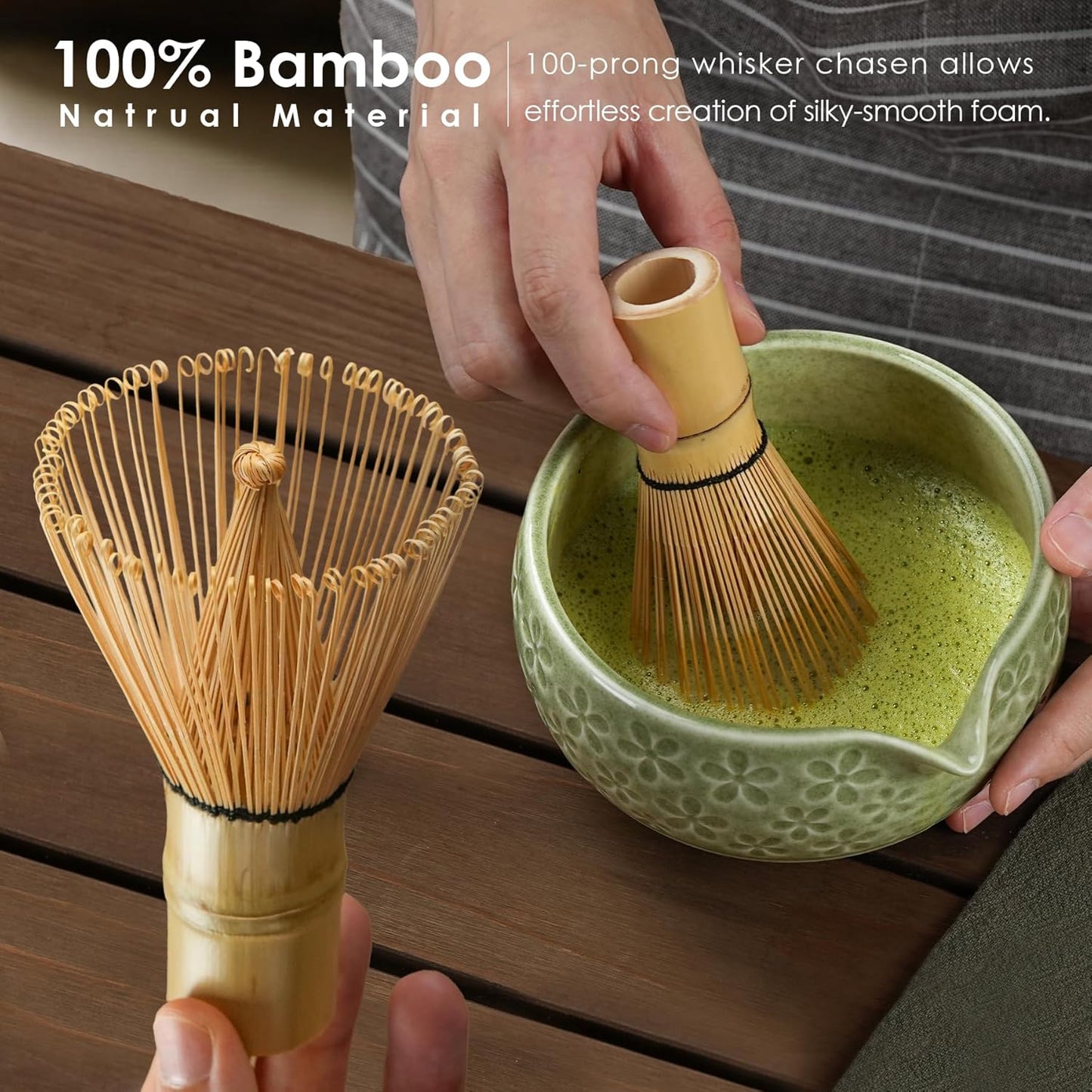 Matcha Whisk Set, Ceramic Bowl Matcha Kit & Handcrafted Bamboo Chasen, Complete 5 Pcs Matcha Set Whisk and Bowl, Stainless Steel Sifter, Bamboo Scoop & Holder for Matcha Lovers