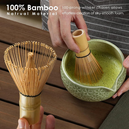 Matcha Whisk Set, Ceramic Bowl Matcha Kit & Handcrafted Bamboo Chasen, Complete 5 Pcs Matcha Set Whisk and Bowl, Stainless Steel Sifter, Bamboo Scoop & Holder for Matcha Lovers