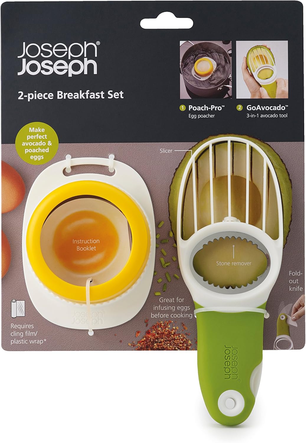 Joseph Joseph Breakfast Set with GoAvocado Avocado Slicer and Poach-Pro Egg Poacher