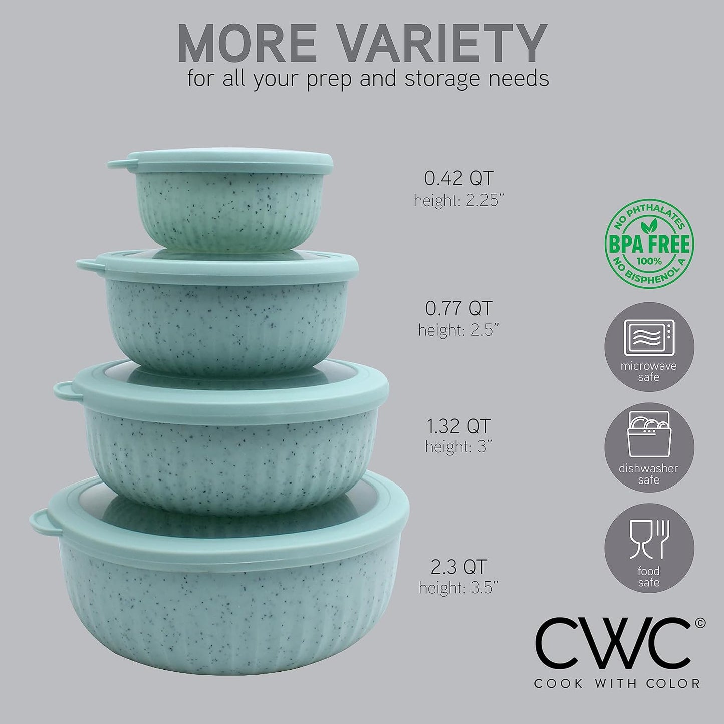 COOK WITH COLOR Prep Bowls with Lids- Wide and Deep Nesting Plastic Small Mixing Bowl Set with Lids, 8 Piece Set - Wide Bowls, Blue