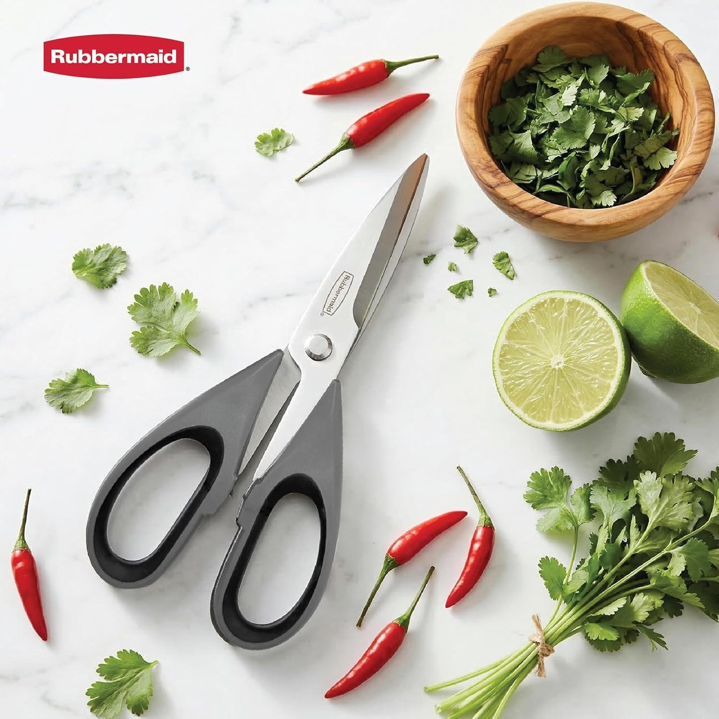 Rubbermaid Kitchen Scissors All Purpose Heavy Duty, Stainless Steel Kitchen Shears with Protective Sheath, Dishwasher Safe Kitchen Scissors for Food, Meat, Poultry & Herbs, Comfort Grip, Charchoal