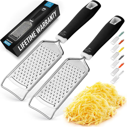 Zulay Kitchen Professional Cheese Grater Stainless Steel - Durable Rust-Proof Metal Lemon Zester Grater With Handle - Flat Handheld Grater For Cheese, Chocolate, Spices, And More - White