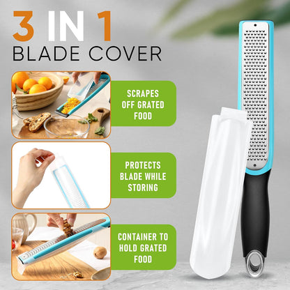 Spring Chef Premium Lemon Zester Grater with Handle - Fruits, Garlic, Chocolate, Nutmeg, Ginger Grater - Heavy Duty Kitchen Tool - Stainless Steel Citrus Zester with Blade Cover - Fine Shred, Black