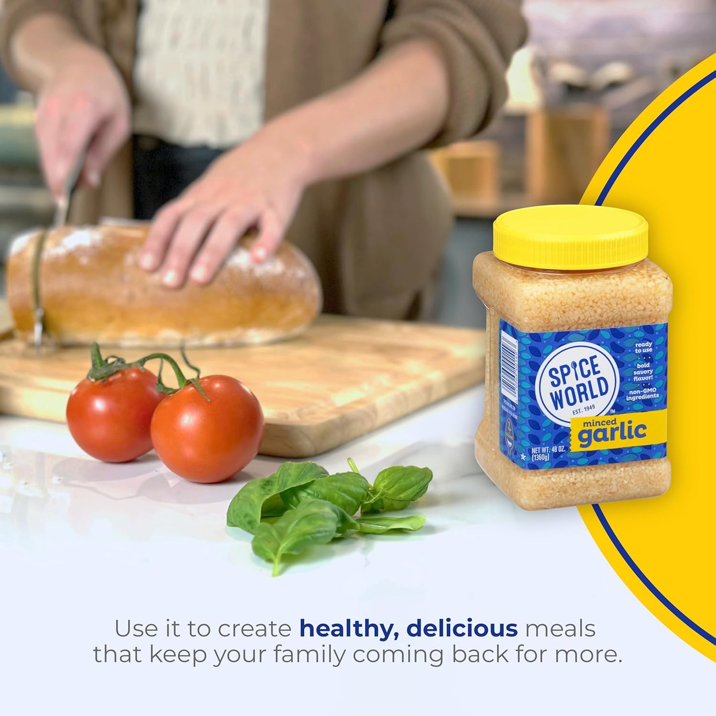 Spice World Squeezable Minced Garlic – Value 20oz Garlic Container – Ready-to-Use Seasonings for Cooking, Simply Squeeze the Convenient Package to Easily Add Flavor Without the Prep Work or Mess