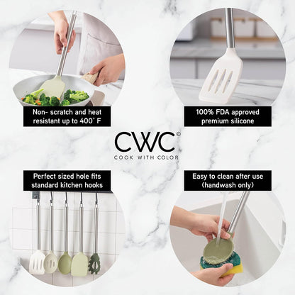 COOK WITH COLOR Silicone Cooking Utensils, Kitchen Utensil Set, Easy to Clean Silicone Kitchen Utensils, Cooking Utensils for Nonstick Cookware, Kitchen Gadgets Set, 10 Pieces, Green