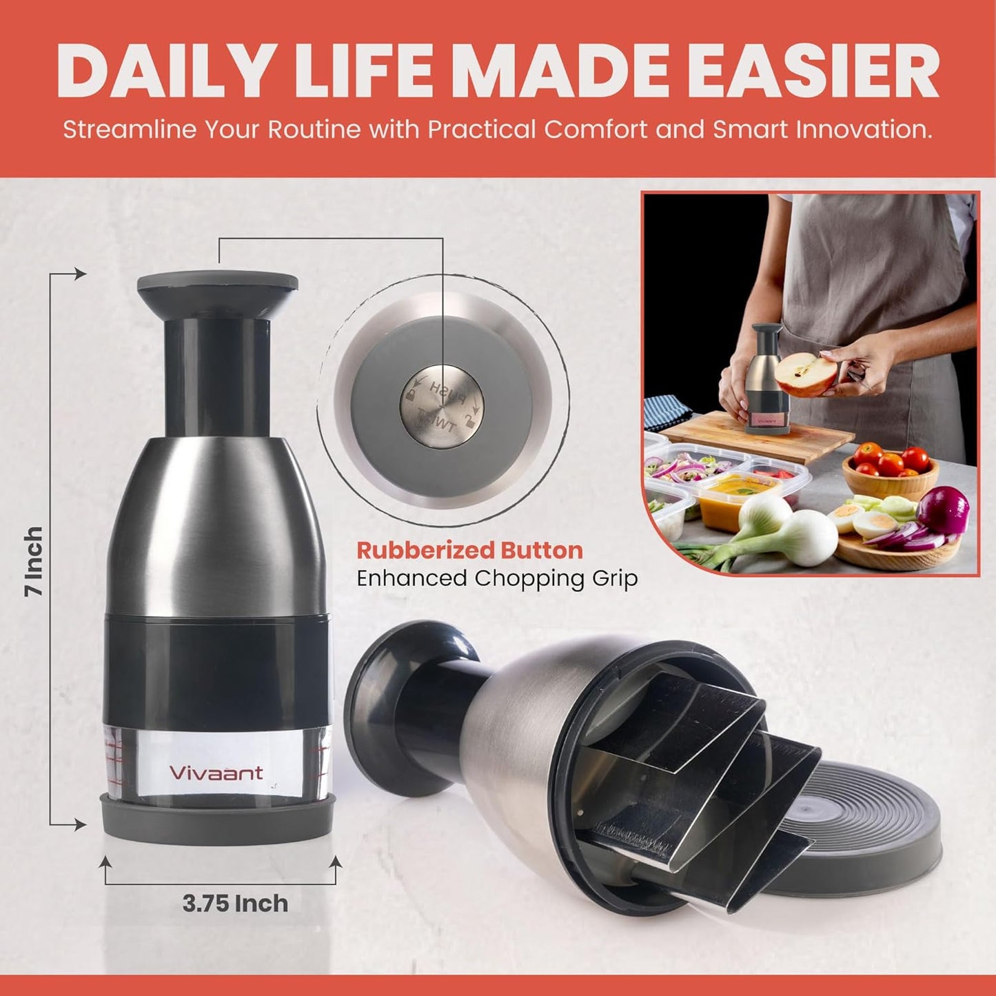 Vivaant Compact Mini Dicer - Perfect for Quickly Cubing and Dicing Vegetables, Vegetable Chopper and Cutter with Manual Hand Chopper for Onions and Small Veggies