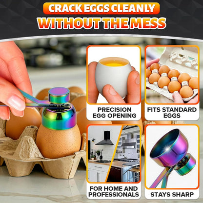 Egg Cracker Tool for Raw Eggs — Egg Shell Opener for Soft-Boiled Shell Tops, Stainless Steel Topper with Ergonomic Adjustable Effort — Clean Cut Design for Breakfast Prep, Custards, & Baking (Silver)