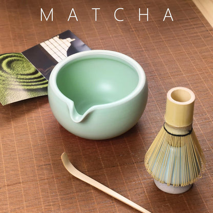 Artcome 4 Pcs Complete Matcha Ceremony Kit - Japanese Bowl With Pouring Spout, Whisk, Holder, Scoop - Tea Set for Making Usucha, Koicha and Latte (Green)
