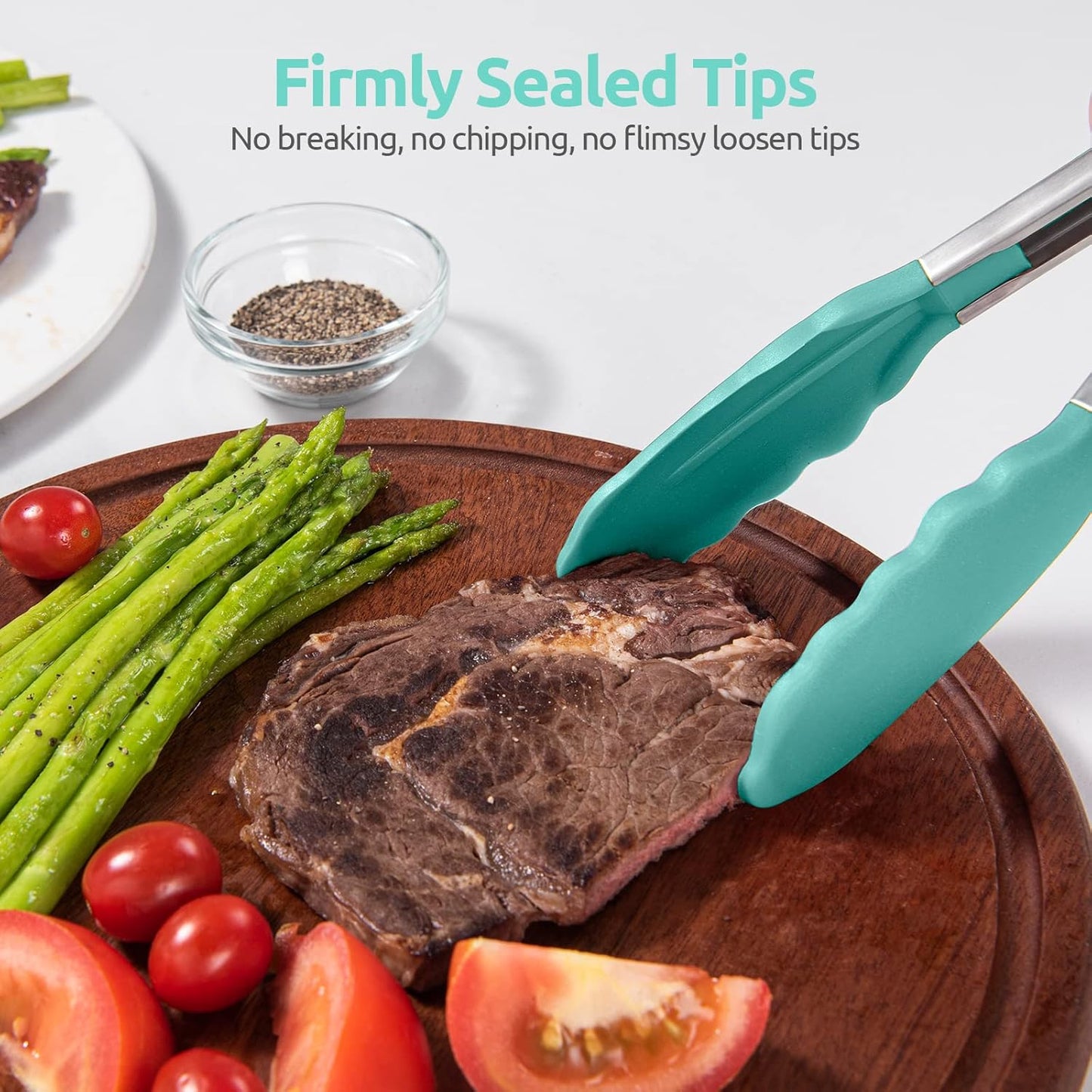 600ºF Heat Resistant Kitchen Tongs: U-Taste 9 inch Silicone Cooking Tong with Firm Sealed Non Stick Rubber Tips & Silicon Coated 18/8 Stainless Steel Handle & Smooth Locking for Serving Salad (Black)