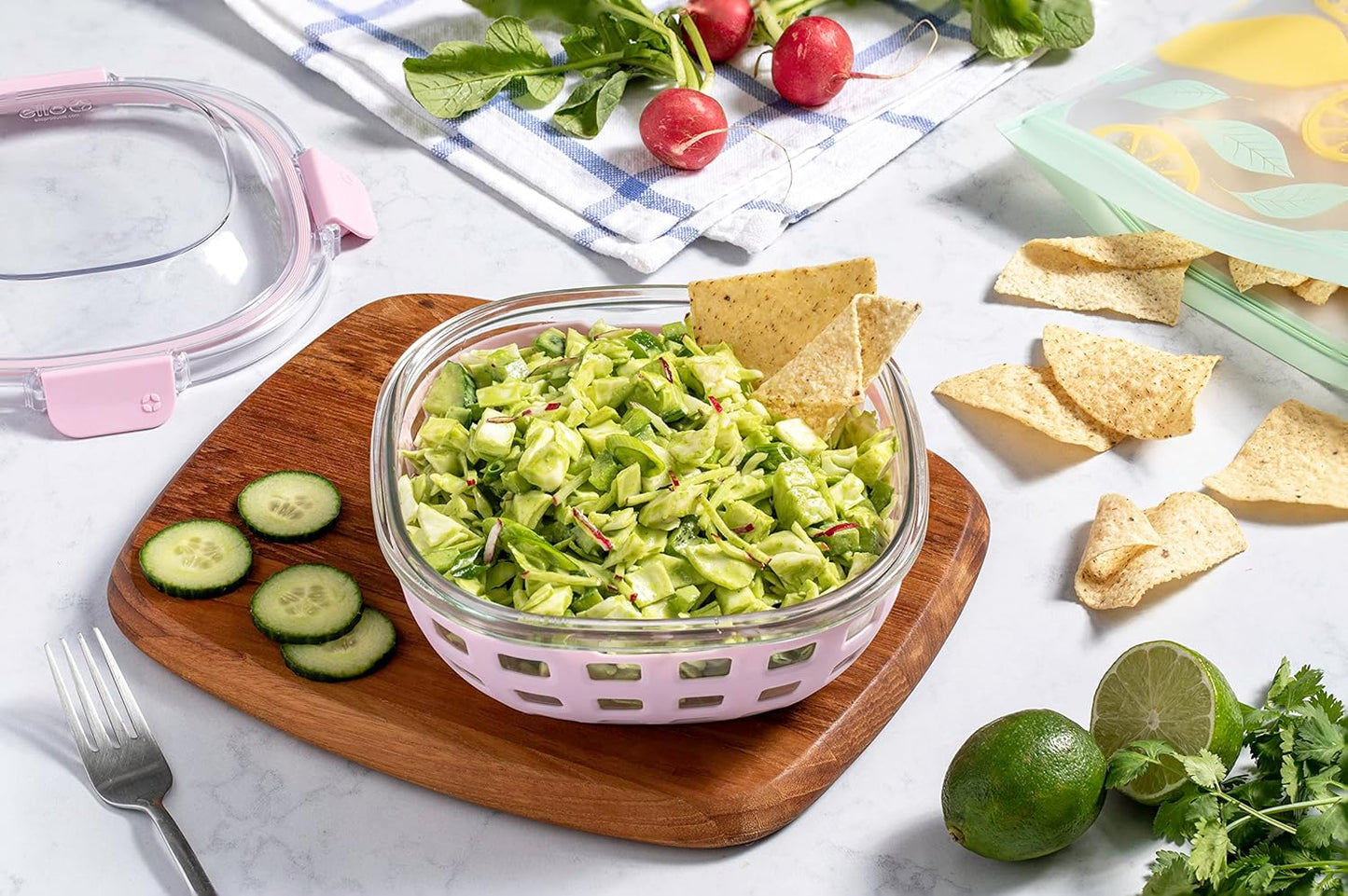 Ello DuraGlass Food Storage Glass Lunch Bowl - Meal Prep Container with Silicone Sleeve and Airtight Lid, 5 Cup, Yucca