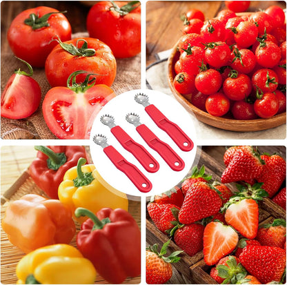 5 Pcs Tomato Corer Tool Strawberry Huller Stem Remover, Handle with hole, Stainless Steel, Fruit Corer Tool for Tomato Strawberry (Red+White)