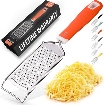 Zulay Kitchen Professional Cheese Grater Stainless Steel - Durable Rust-Proof Metal Lemon Zester Grater With Handle - Flat Handheld Grater For Cheese, Chocolate, Spices, And More - White