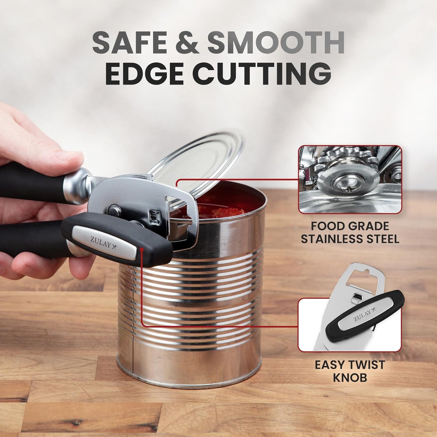 Zulay Kitchen Heavy Duty Stainless Steel Can Opener Manual with Bottle Opener - Rust Proof Manual Can Opener With Turn Knob & Comfy Soft Grip Handles - Cherry Red - Colors B