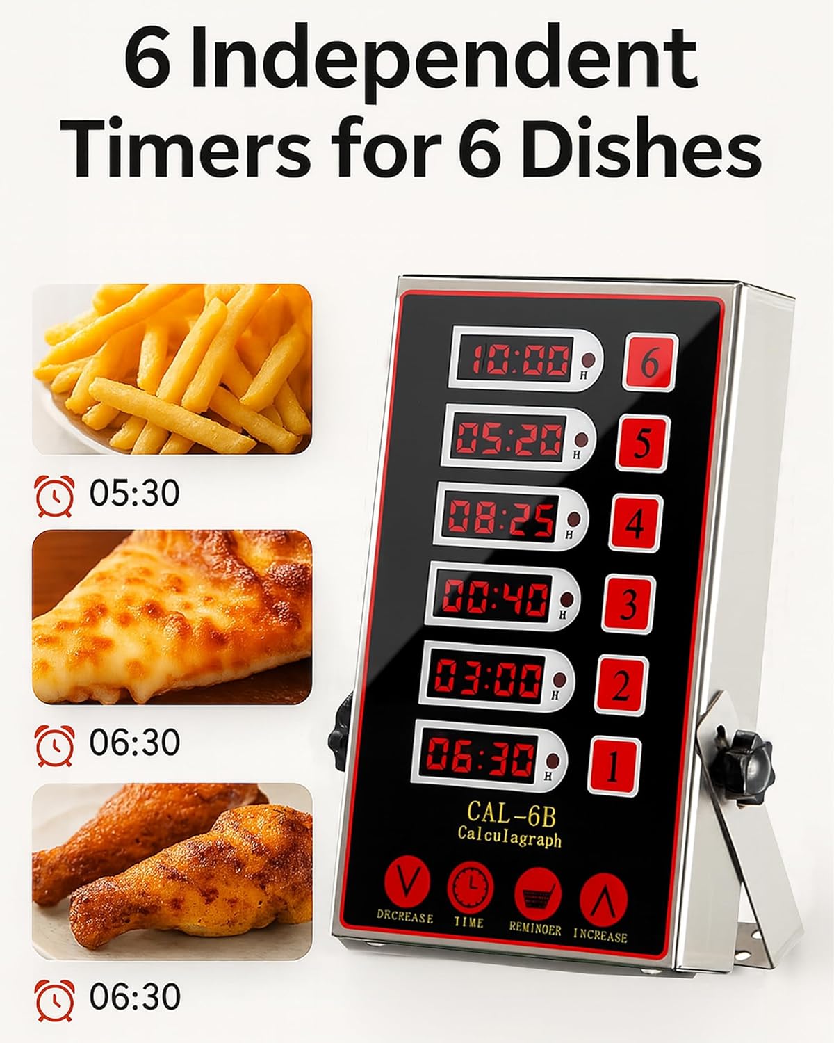 Commercial 8 Channels Digital Kitchen Timer, Stainless Steel Calculagraph Timer with Loud Alarm for Restaurant, Clock Reminder on Multiple Events