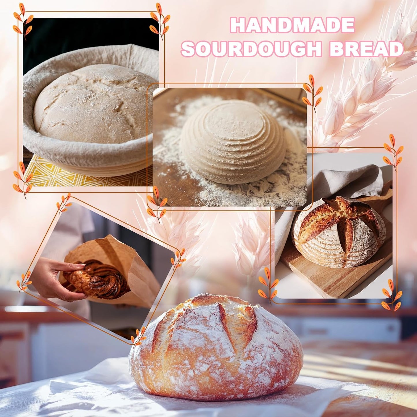 Beginner Sourdough Starter Kit, Sourdough Bread Baking Supplies, Banneton Bread Proofing Basket Set with Glass Sourdough Starter Jar, Sour Dough Bread Making Tools Kit Baking Gifts for Women Mom Wife