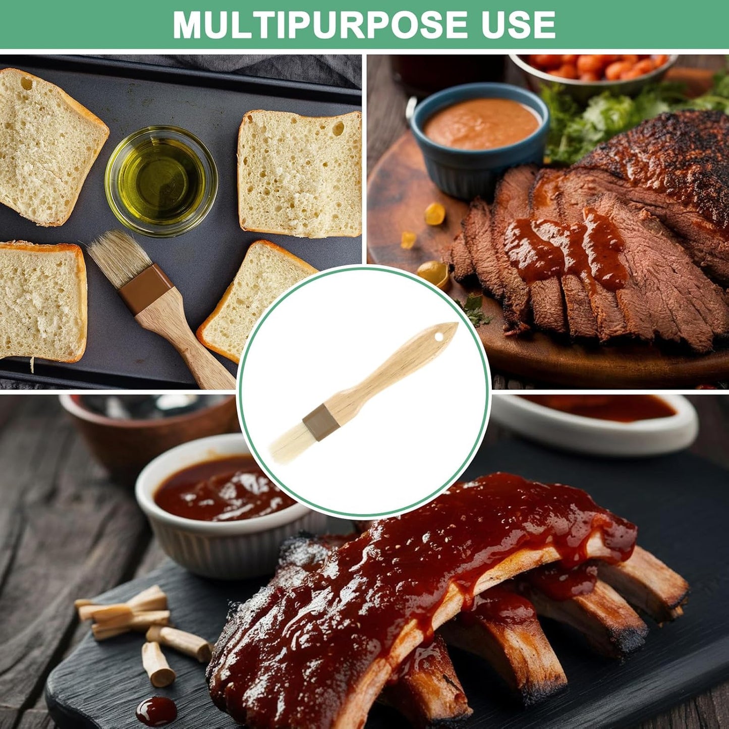 M METERXITY 2-Pack Pastry Brush, Wooden Handle Natural Bristle Basting BBQ Oil Brush for Cooking/Barbecue/Kitchen [3"]