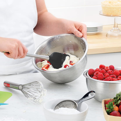 Tovolo Flex Core Silicone Spatula Spoonula Set of 2 for Non Stick Cast Iron Cooking & Baking, Dishwasher Safe Heat Resistant BPA Free Long Stainless Steel Handle Kitchen Utensil, Charcoal Gray