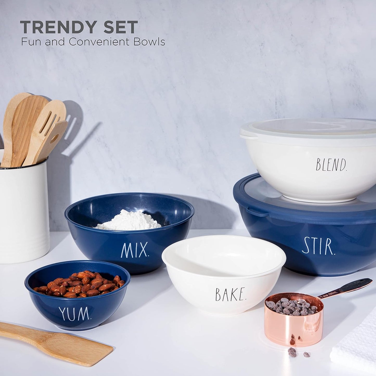 Rae Dunn Mixing Bowls with Lids - 10 Piece Plastic Nesting Bowls Set includes 5 Prep Bowls and 5 Lids (Sage)
