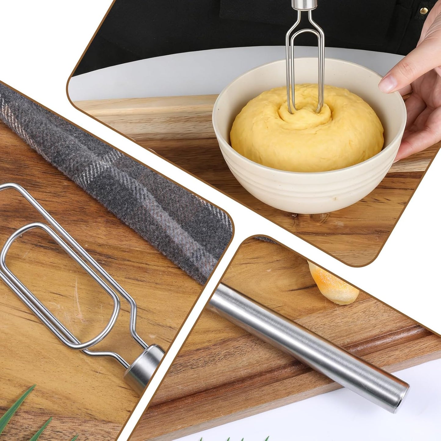 Dough Whisk for Sourdough Starter Stainless Steel Sourdough Starter Stirring Reaches Jar Bottom Dough Hand Mixer Bread Whisk Tool for Pizza Bread Cake Mixing Cooking