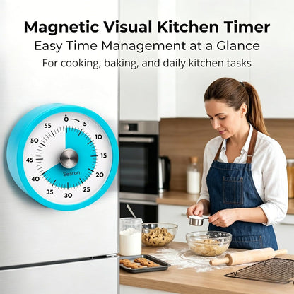 Searon Magnetic Visual Kitchen Timer, 60 Minute Countdown Timer with LED Alert, Turn the Dial to Start, No Winding Needed for Cooking, Baking, Meal Prep & Daily Kitchen Tasks (Blue)