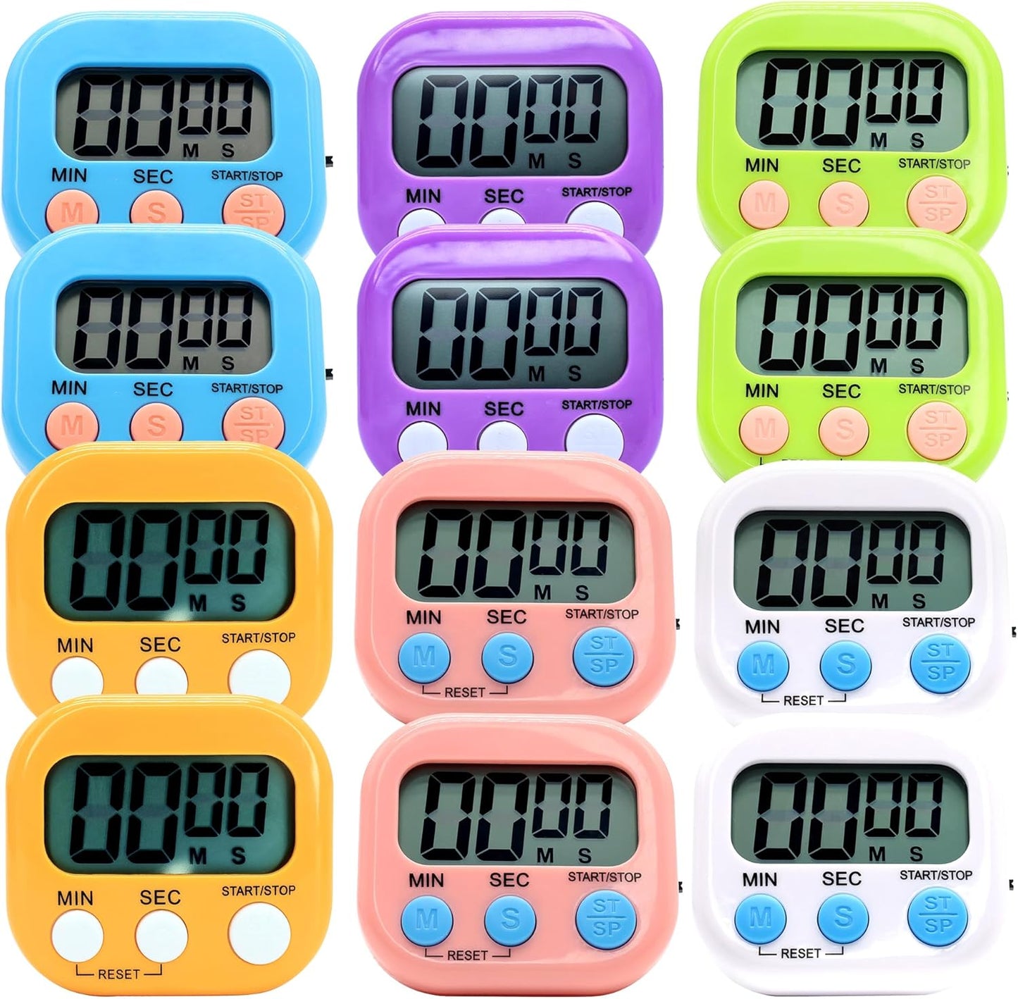 6 Pack Multi-Function Electronic Timer - Kitchen Timer,Magnetic Digital Timers,Big LCD Display, ON/Off Switch,Extensively Use in Cooking,Gym, Meeting, Classroom,Kitchen,Study,Work,Outdoor Activities
