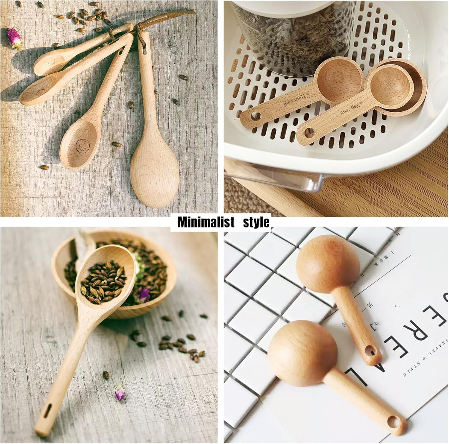 7pcs Measuring Cups and Measuring Spoons Set,with Tablespoon Teaspoon,Measuring Spoons for Dry Ingredients, Natural Wood Rustic Kitchen Accessories, Ideal for Bakers, Chefs & Home Cooks