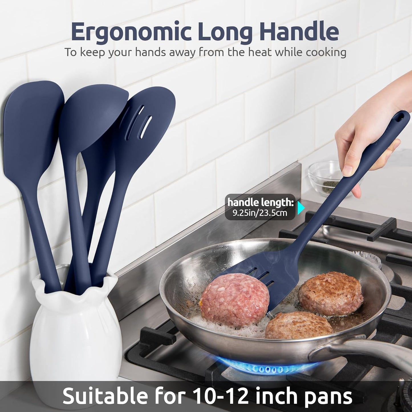 Silicone Kitchen Cooking Utensil Set: U-Taste High Heat Resistant 13.6in Long Kitchen Gadgets, BPA Free Non Stick Rubber Cook Accessories For Stir Frying, Serving, Basting, Mixing (5 Pieces, Black)