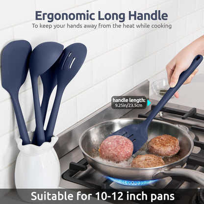 Silicone Kitchen Cooking Utensil Set: U-Taste High Heat Resistant 13.6in Long Kitchen Gadgets, BPA Free Non Stick Rubber Cook Accessories For Stir Frying, Serving, Basting, Mixing (5 Pieces, Black)