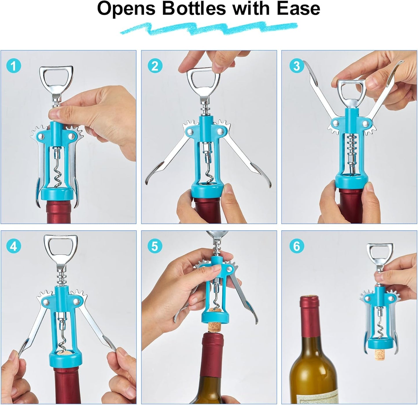 Wine Opener,Multifunctional Bottles Opener Zinc Alloy Corkscrew Wine Opener with Ergonomic Wing Handle (navy blue)