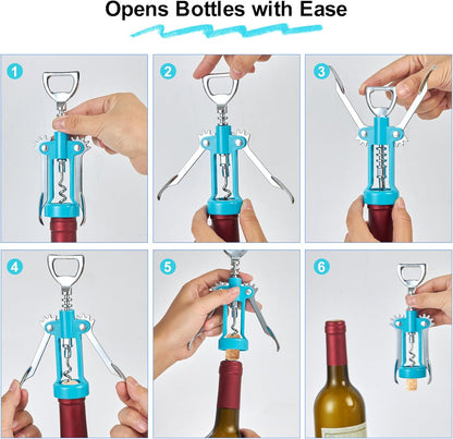 Wine Opener,Multifunctional Bottles Opener Zinc Alloy Corkscrew Wine Opener with Ergonomic Wing Handle (navy blue)