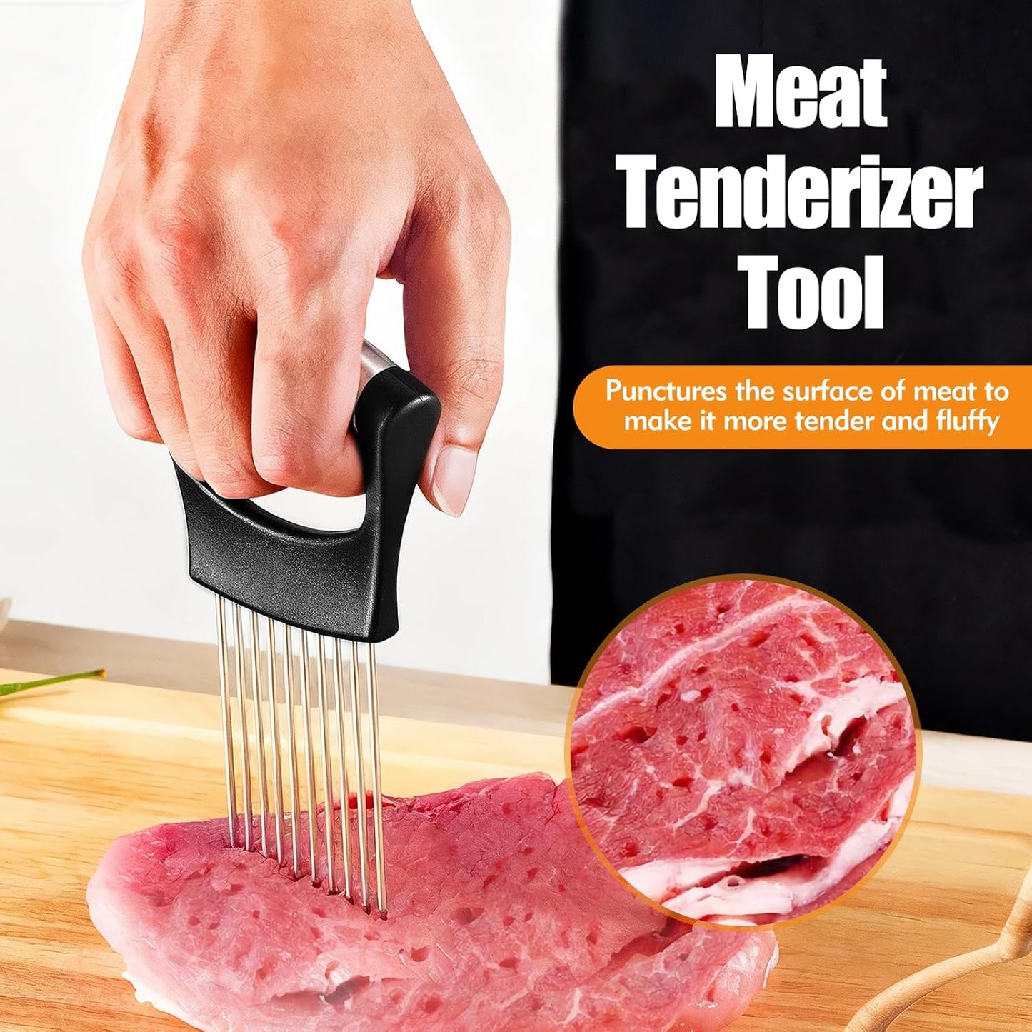 Onion Holder for Slicing, Stainless Steel Onion Slicer, Onions Slicer Holder with Protective Cover, Multi-Use Vegetable Chopper for Onions Tomatoes Avocados Potato Eggs Kiwifruit Meat Lemon
