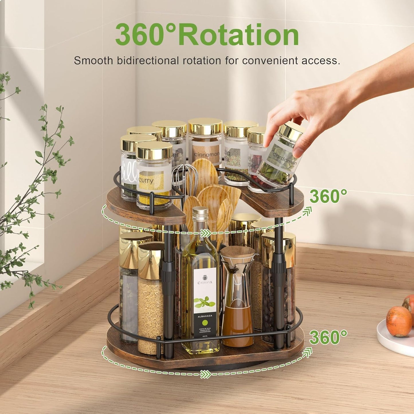 Across-Star Lazy-Susan-Organizer-Spice-Rack, Rotating Spice Organizer For Cabinet Pantry, Seasoning Holder Spice Shelf With Adjustable Height, Kitchen Counter Shelf Countertop Organizer