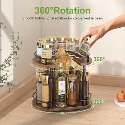 Across-Star Lazy-Susan-Organizer-Spice-Rack, Rotating Spice Organizer For Cabinet Pantry, Seasoning Holder Spice Shelf With Adjustable Height, Kitchen Counter Shelf Countertop Organizer