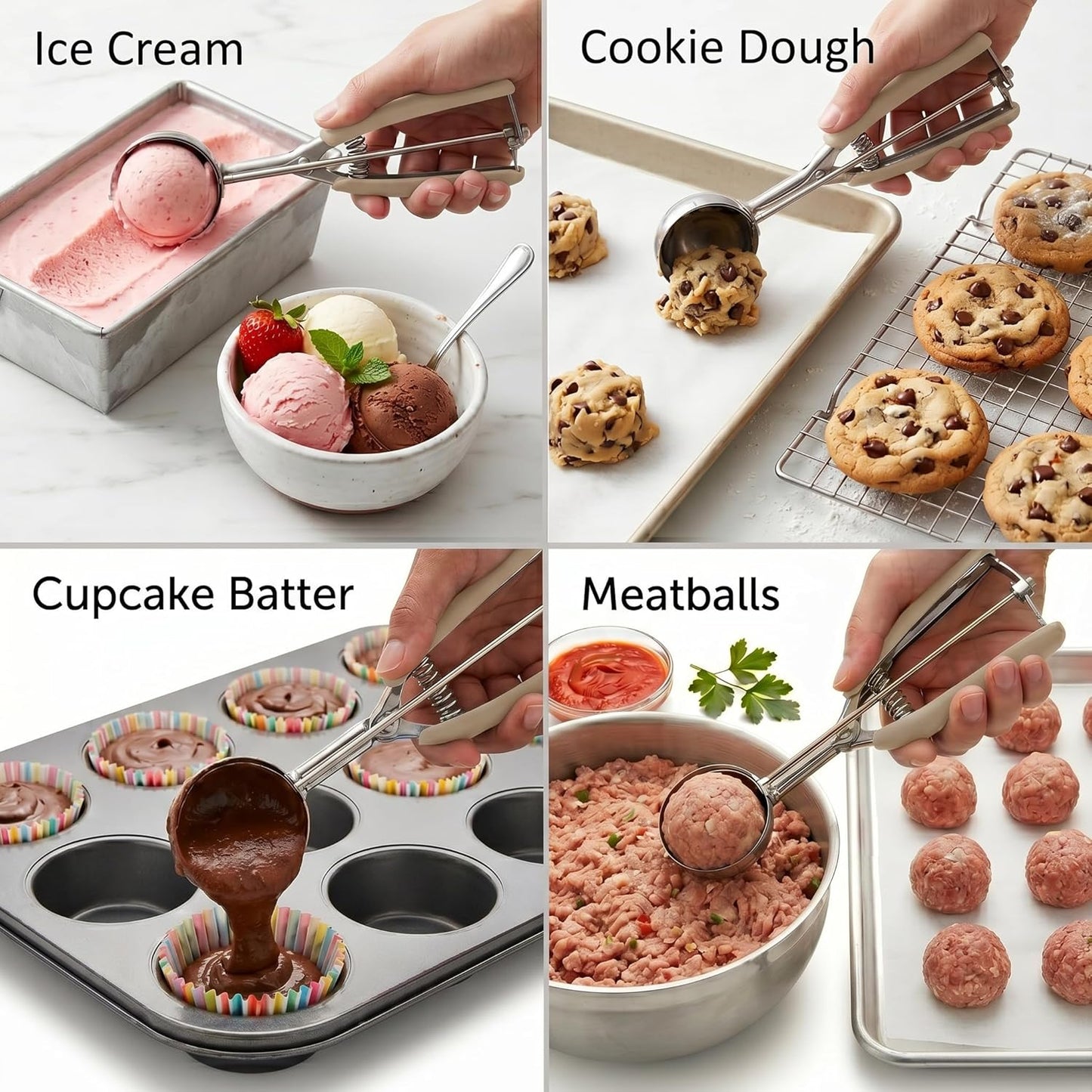Ice Cream Scoop, 18/8 Stainless Steel Cookie Scoop, Cookie Scoops for Baking, 2 Tbsp/ 30 ml/ 1 oz Cookie Dough Scoop, Ice Cream Scooper with Trigger Release, Cookie Scooper for Baking
