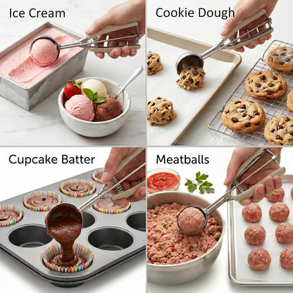 Ice Cream Scoop, 18/8 Stainless Steel Cookie Scoop, Cookie Scoops for Baking, 2 Tbsp/ 30 ml/ 1 oz Cookie Dough Scoop, Ice Cream Scooper with Trigger Release, Cookie Scooper for Baking
