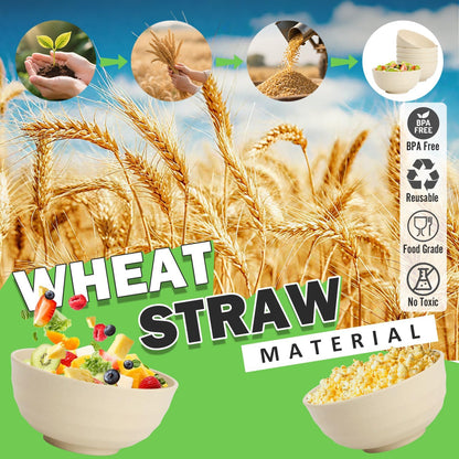 Wheat Straw Bowls Set with Lids, Unbreakable 40 OZ Cereal Bowls Set of 4, Salad Container for Lunch, Microwave & Dishwasher Safe Bowl Set for Kitchen, Picnic, RV, Camping, Multi