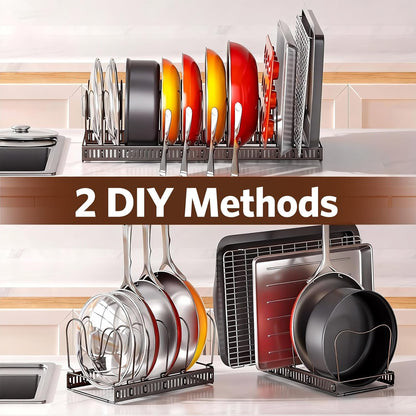 ORDORA Pots and Pans Organizer under Cabinet, Expandable 11.8"-22.8" Pot Lid Holder with 12 Adjustable Dividers, Pan Organizers inside Cabinet for Kitchen Cookware Bakeware, Black