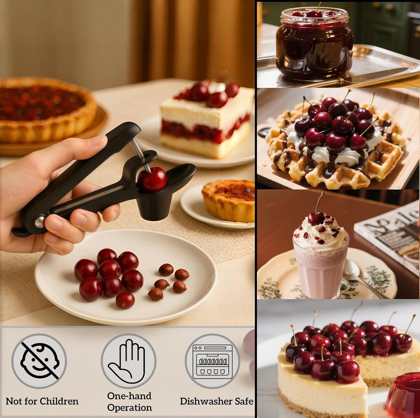 Cherry Pitter, Heavy-Duty Stainless Steel Cherry Olive Pitter Tool, Easy Press Cherry Pit Remover for Cherry Jam Pie, Effortless to Use & Clean
