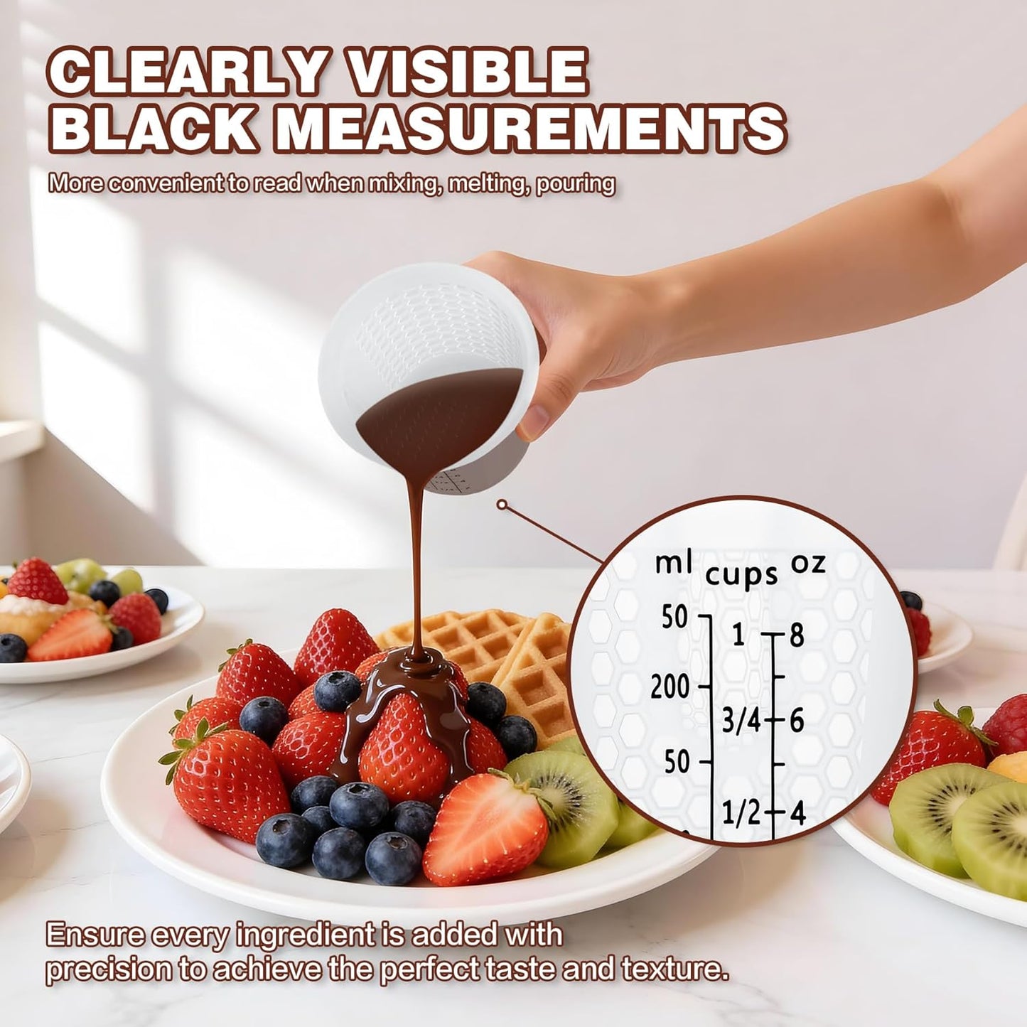 Silicone Measuring Cups Set 125ml + 250ml + 500ml for Cooking Reusable Baking Supplies Silicone Flexible Melting Measure Cup for Butter, Chocolate